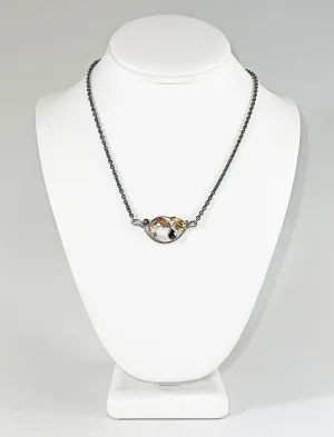 Brooke Barboza - Garnet with Diamonds and 14kt Gold Oak Leaves Necklace