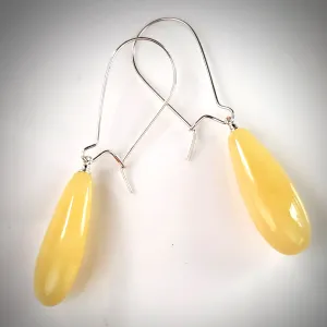 Butterscotch Amber TearDrop Long Silver Hoop Earrings