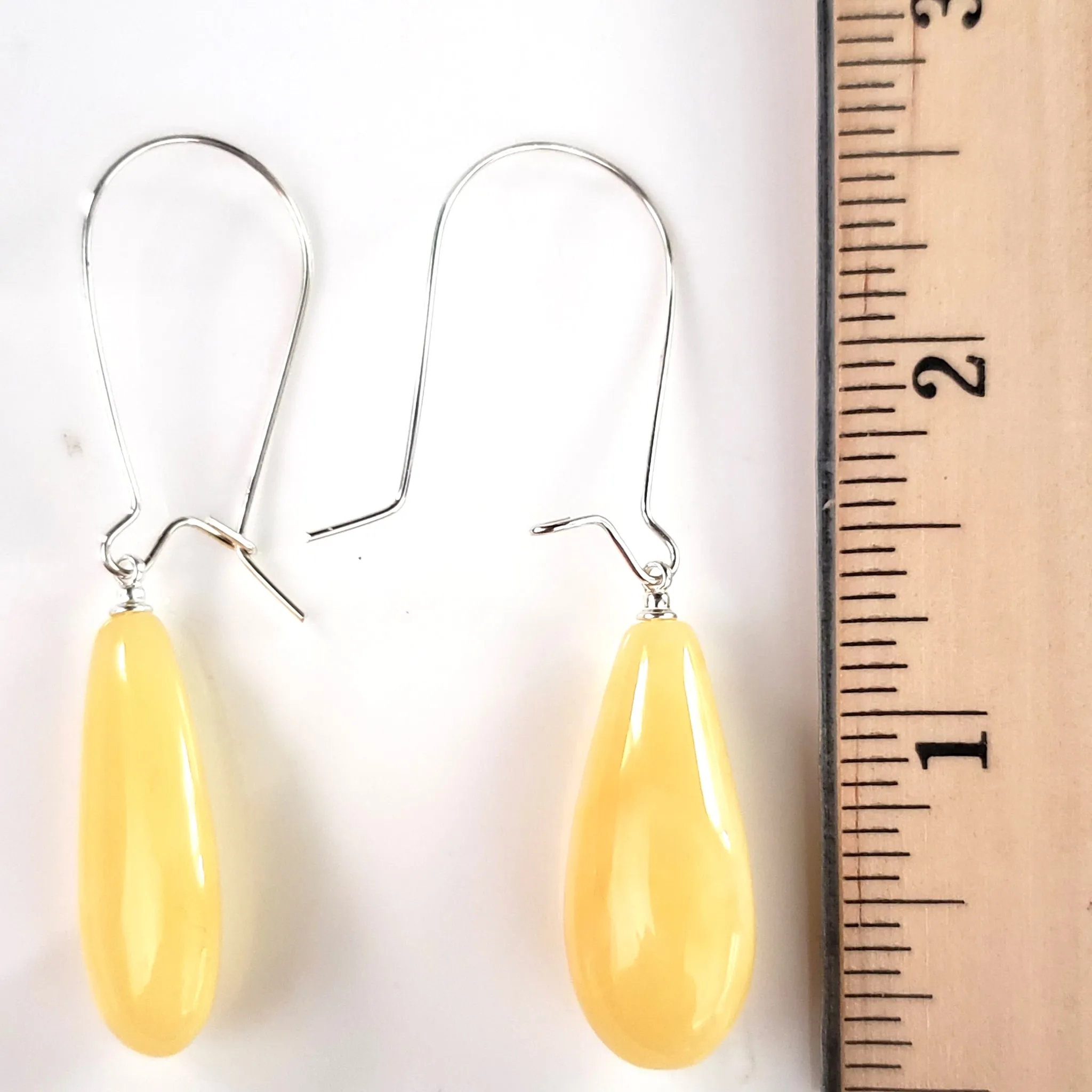 Butterscotch Amber TearDrop Long Silver Hoop Earrings