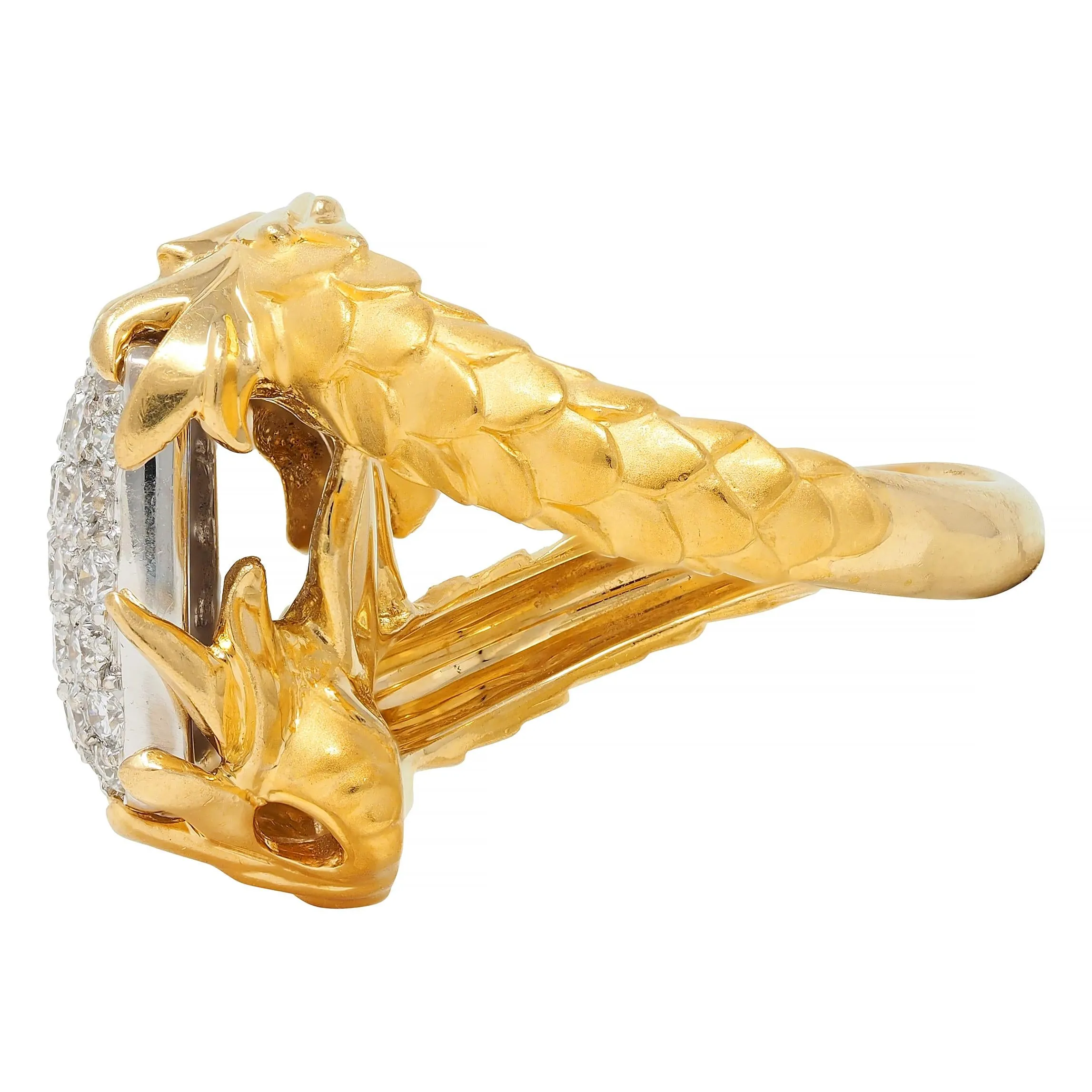 Carrera y Carrera 1.25 CTW Diamond 18 Karat Two-Tone Gold Contemporary Pavé Bypass Dragon Ring
