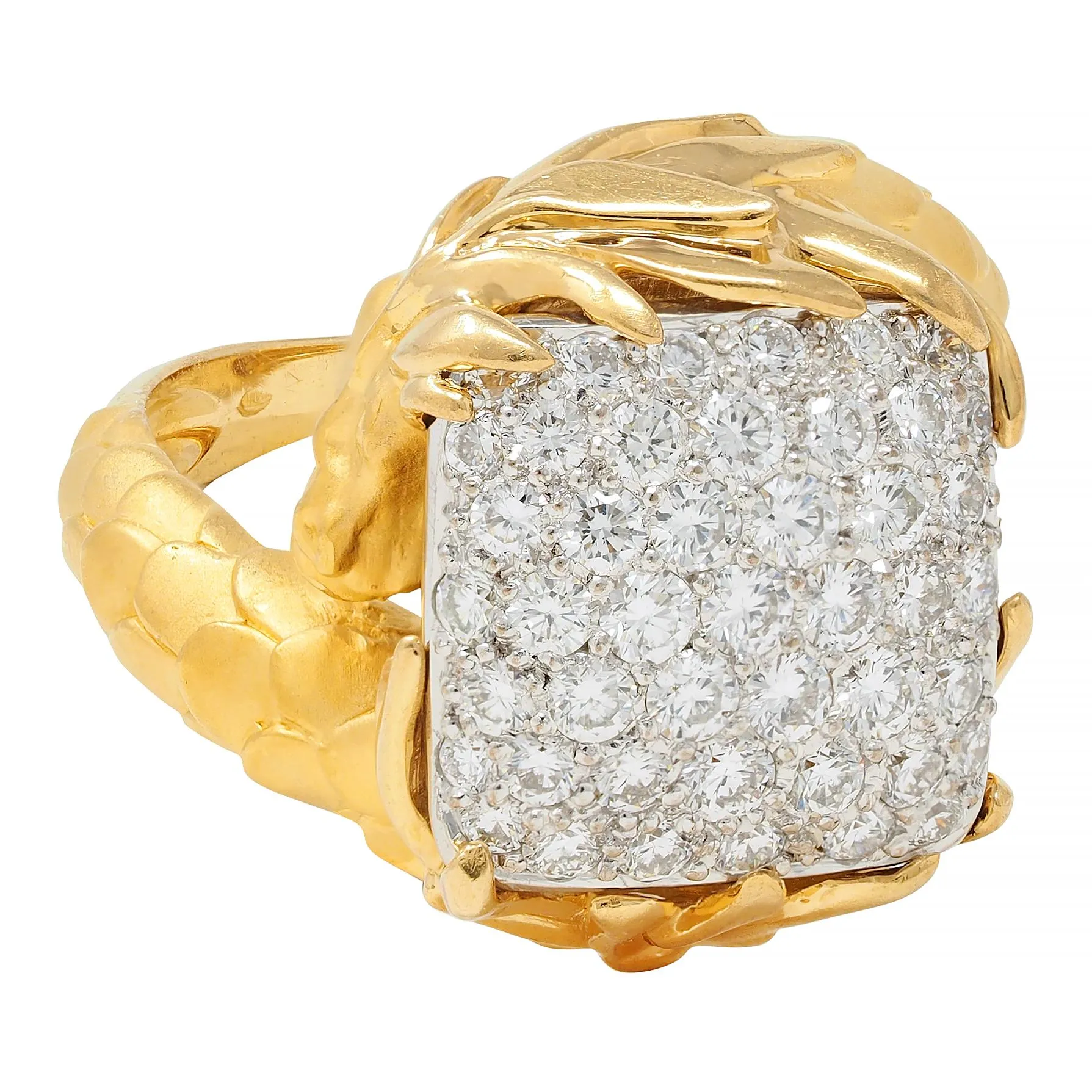 Carrera y Carrera 1.25 CTW Diamond 18 Karat Two-Tone Gold Contemporary Pavé Bypass Dragon Ring