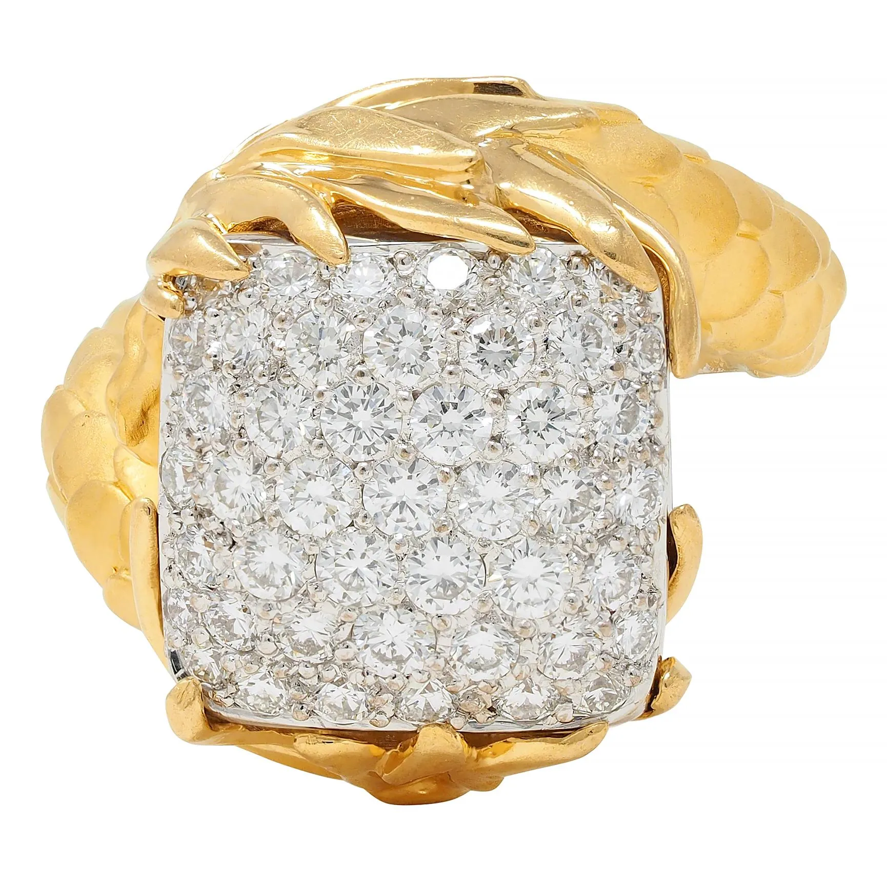 Carrera y Carrera 1.25 CTW Diamond 18 Karat Two-Tone Gold Contemporary Pavé Bypass Dragon Ring