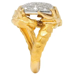 Carrera y Carrera 1.25 CTW Diamond 18 Karat Two-Tone Gold Contemporary Pavé Bypass Dragon Ring