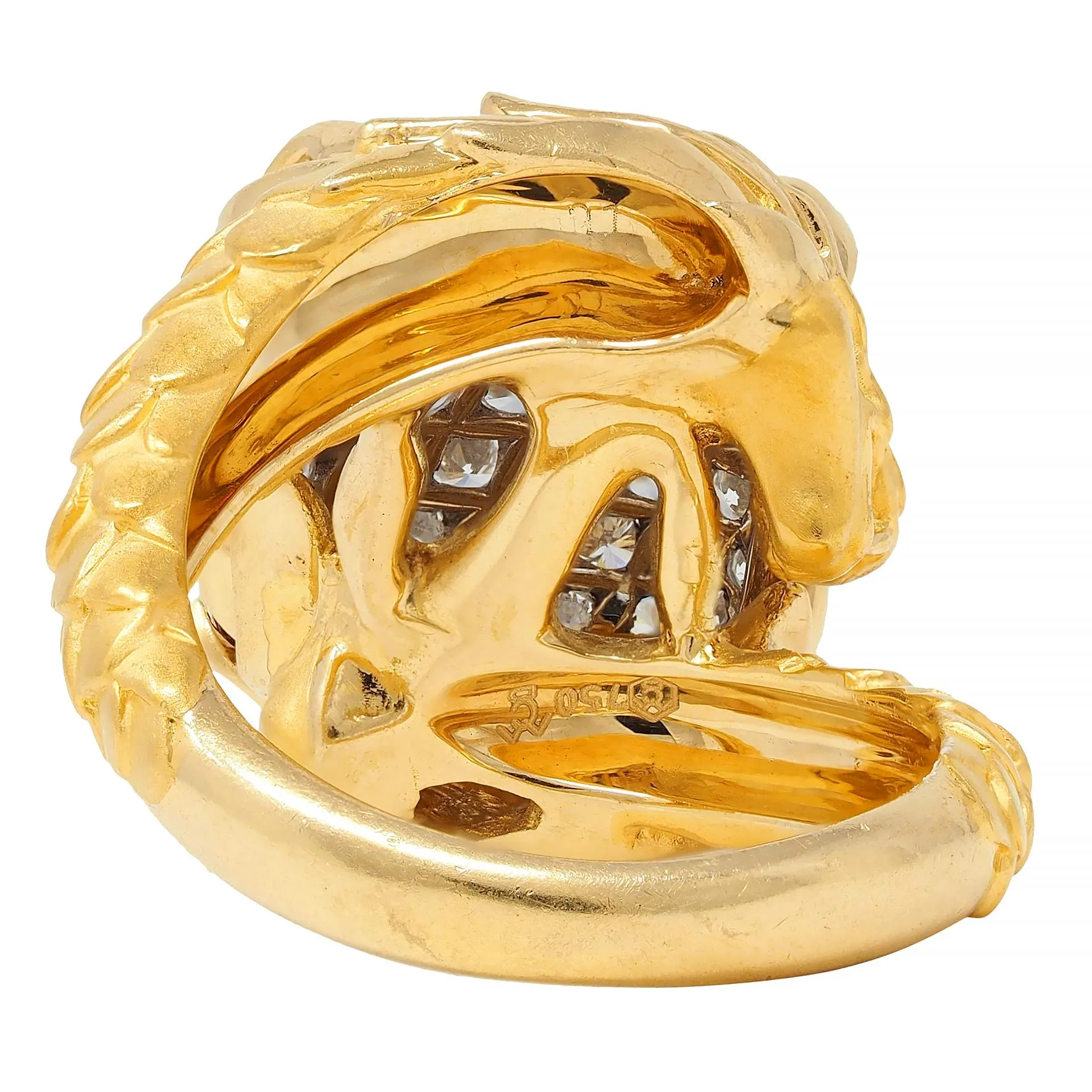 Carrera y Carrera 1.25 CTW Diamond 18 Karat Two-Tone Gold Contemporary Pavé Bypass Dragon Ring