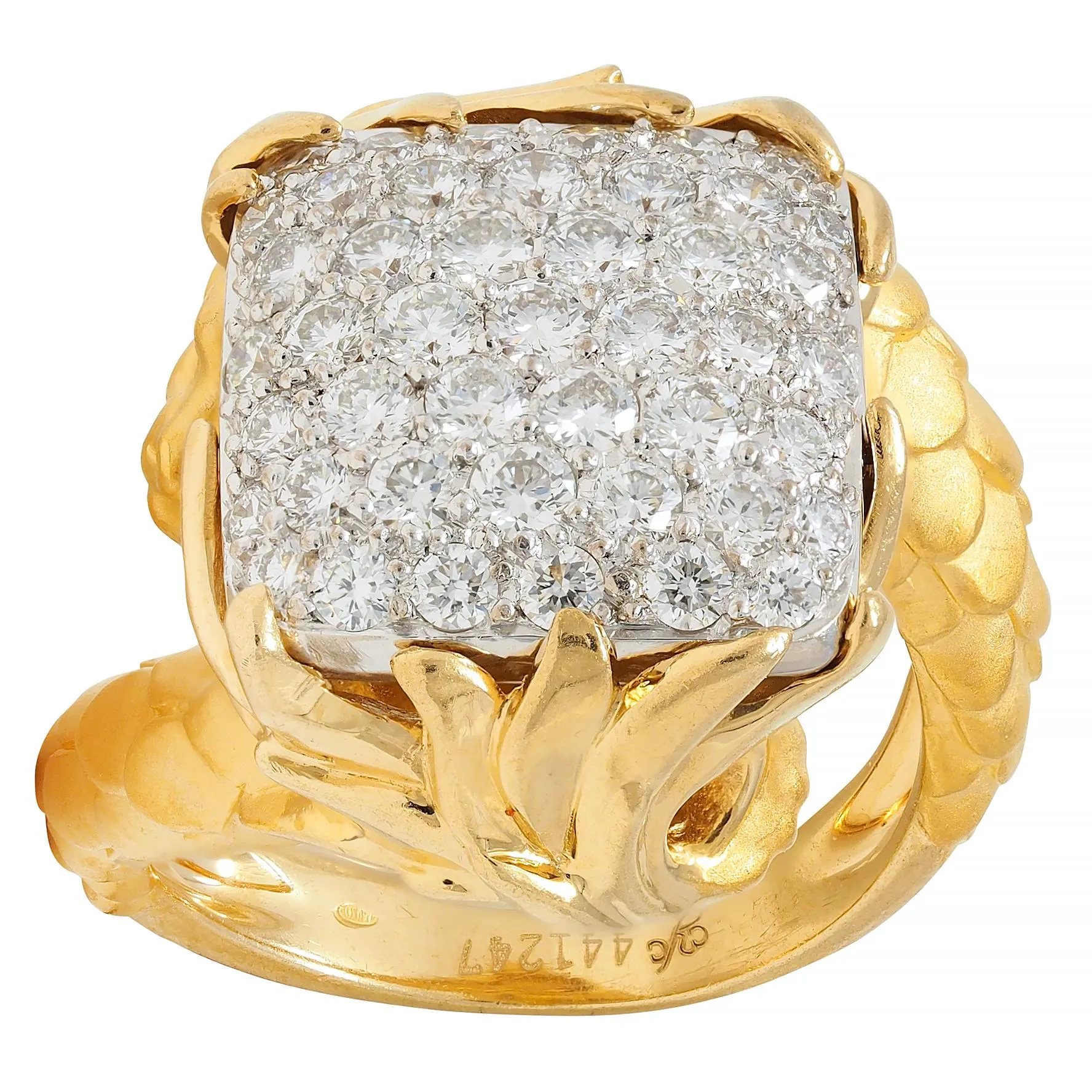 Carrera y Carrera 1.25 CTW Diamond 18 Karat Two-Tone Gold Contemporary Pavé Bypass Dragon Ring
