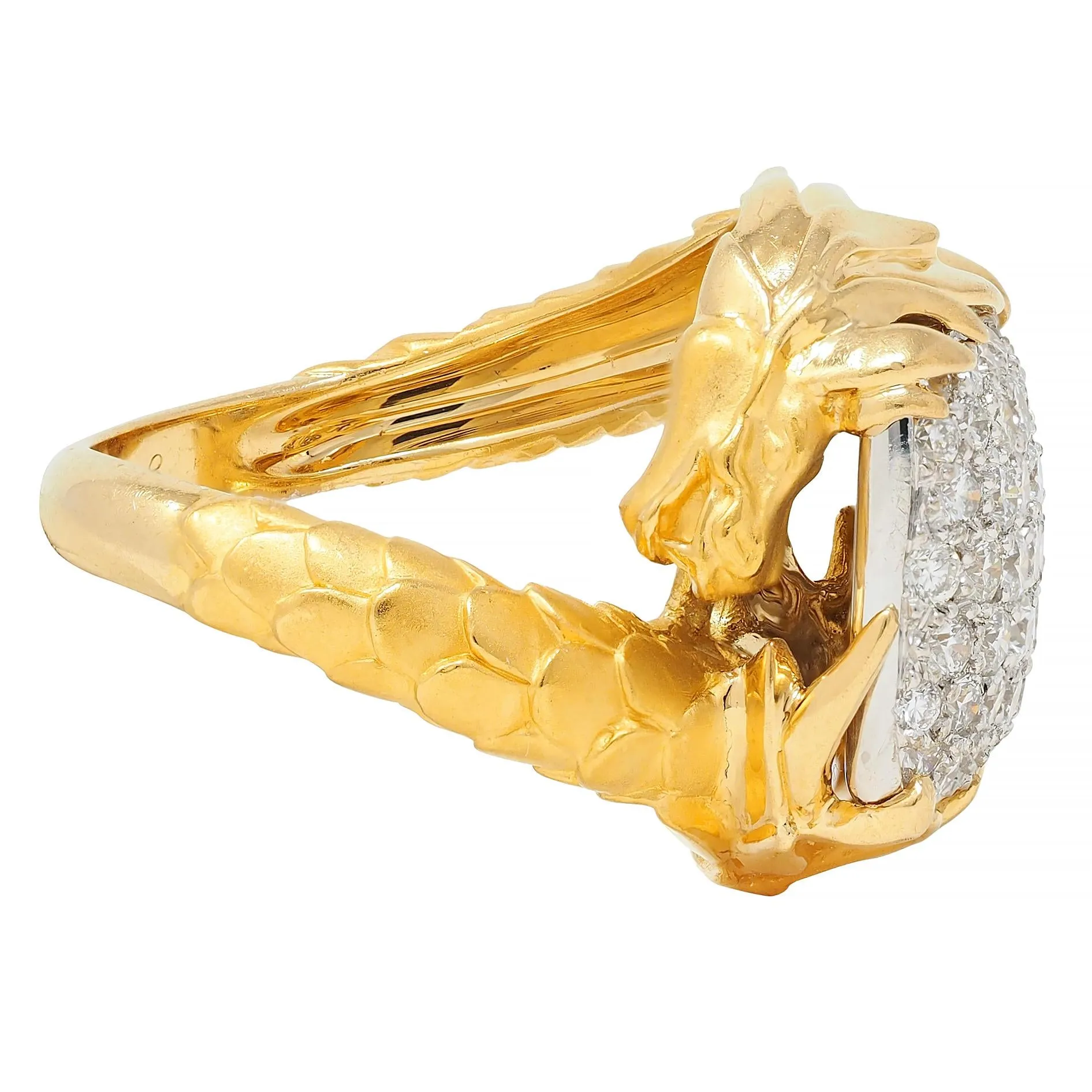 Carrera y Carrera 1.25 CTW Diamond 18 Karat Two-Tone Gold Contemporary Pavé Bypass Dragon Ring