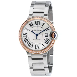 Cartier Ballon Bleu Automatic 18Kt Rose Gold Diamond Steel Ladies Watch WE902081