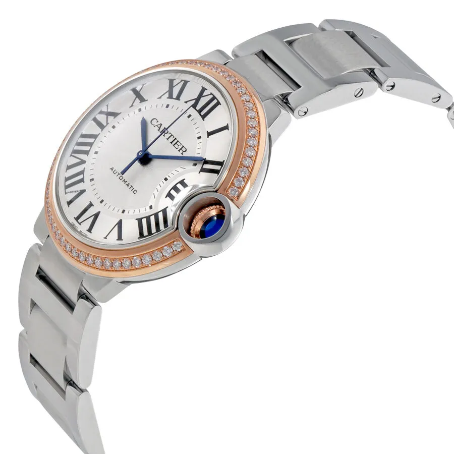 Cartier Ballon Bleu Automatic 18Kt Rose Gold Diamond Steel Ladies Watch WE902081