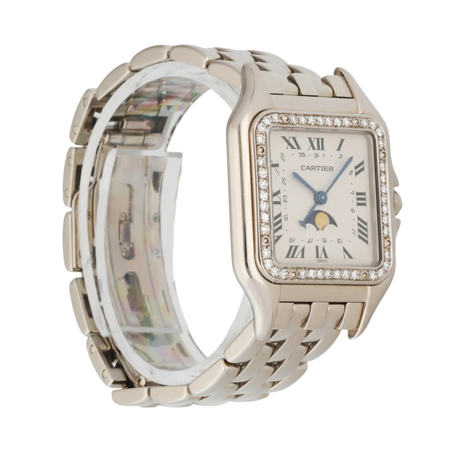 Cartier Panthere 18K White Gold Moon Phase Diamond Ladies Watch Box Papers