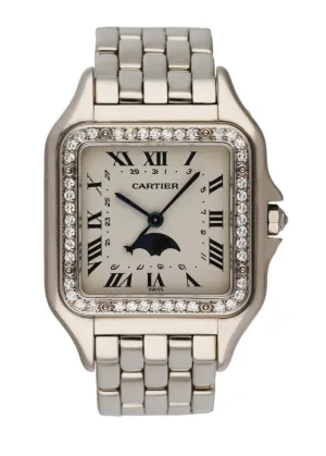Cartier Panthere 18K White Gold Moon Phase Diamond Ladies Watch Box Papers