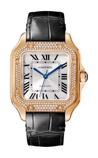 Cartier Santos De Cartier 18kt Rose Gold Automatic Diamond Silver Dial Men's Watch WJSA0007