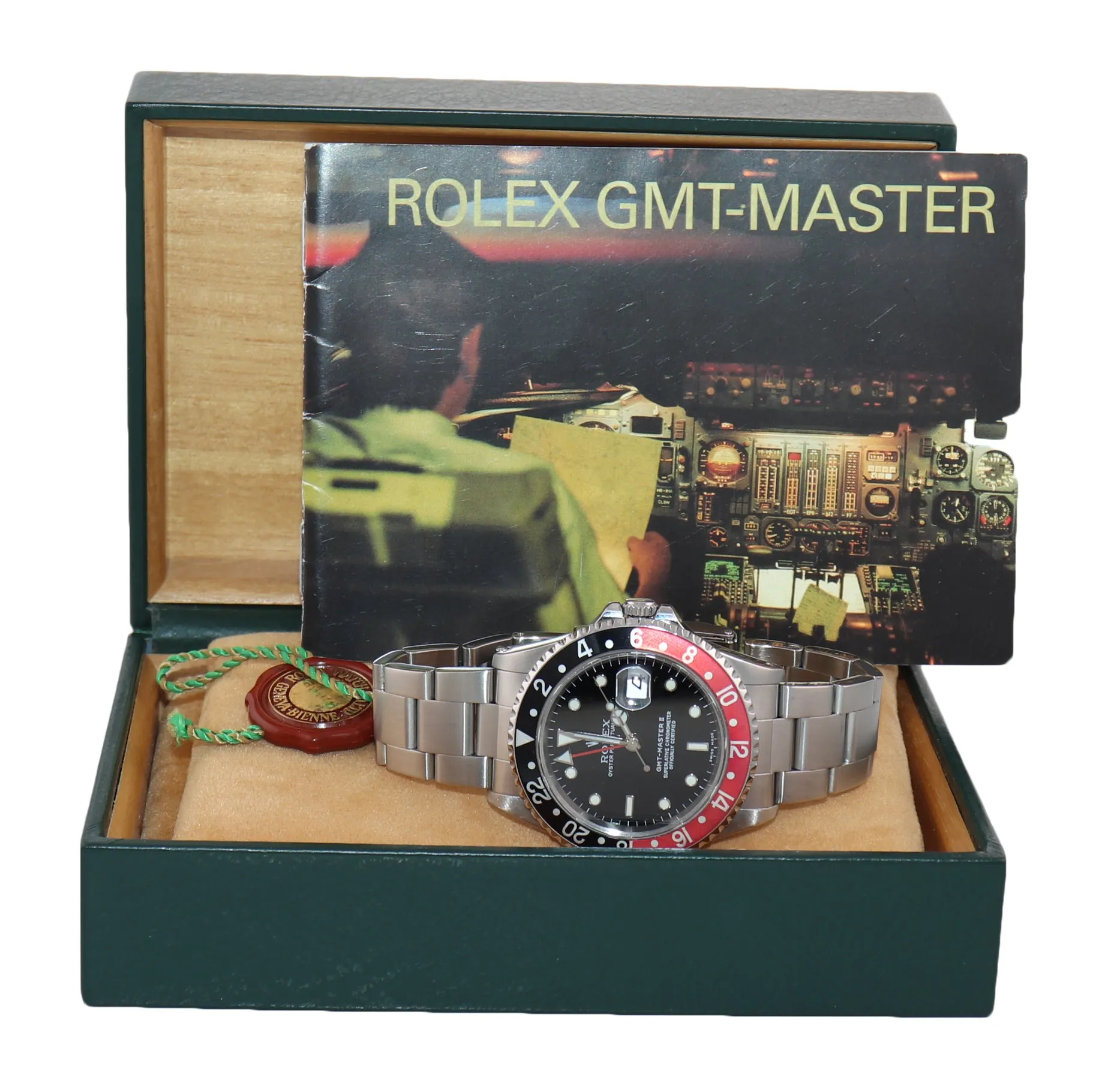CASEBACK STICKER 2000 Rolex GMT-Master II Coke Red Black Steel 16710 40mm Watch