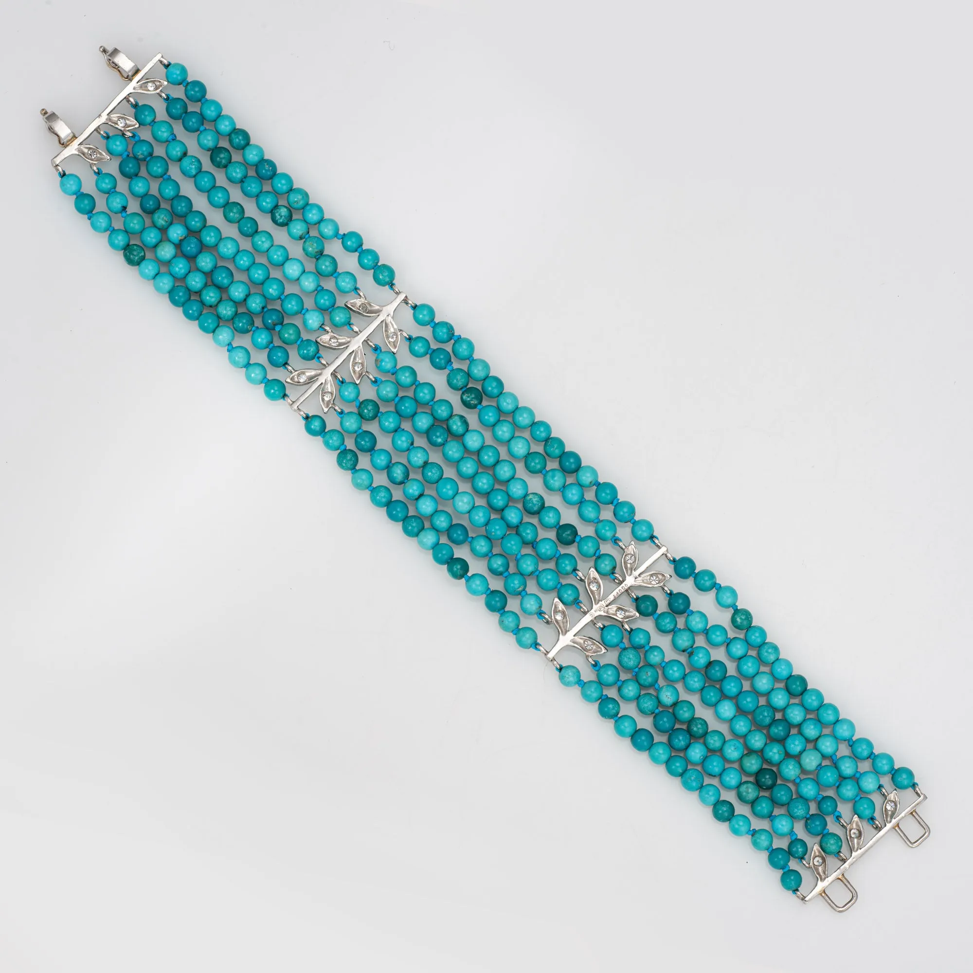 Cathy Waterman Turquoise Diamond Bracelet 7 Strand Platinum Estate 6.25"