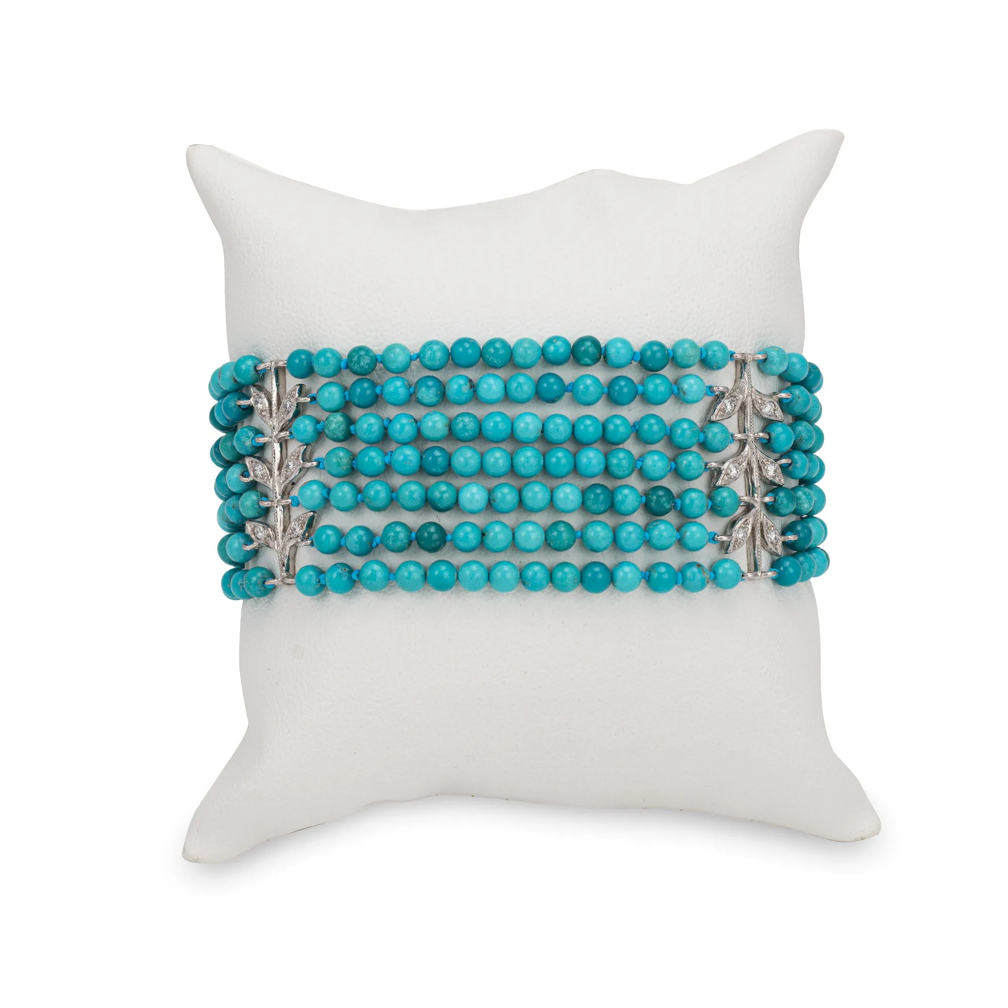 Cathy Waterman Turquoise Diamond Bracelet 7 Strand Platinum Estate 6.25"