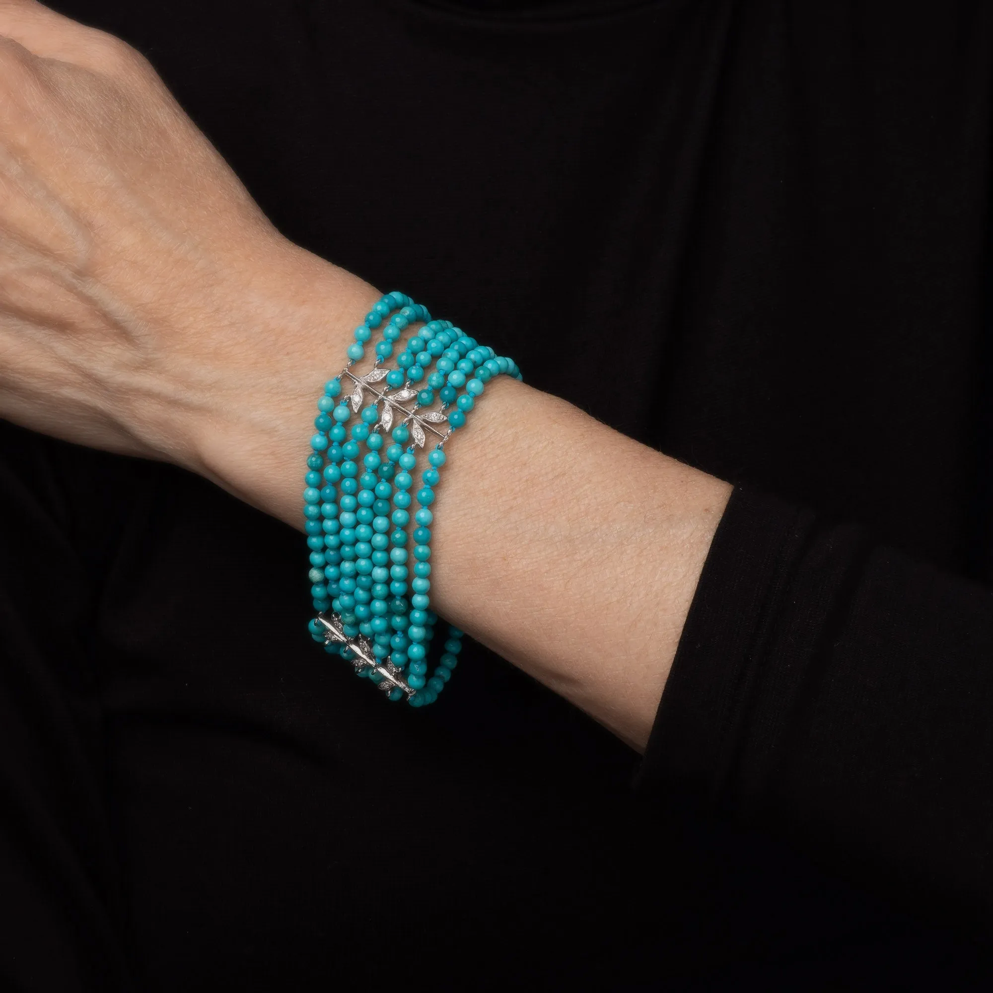 Cathy Waterman Turquoise Diamond Bracelet 7 Strand Platinum Estate 6.25"
