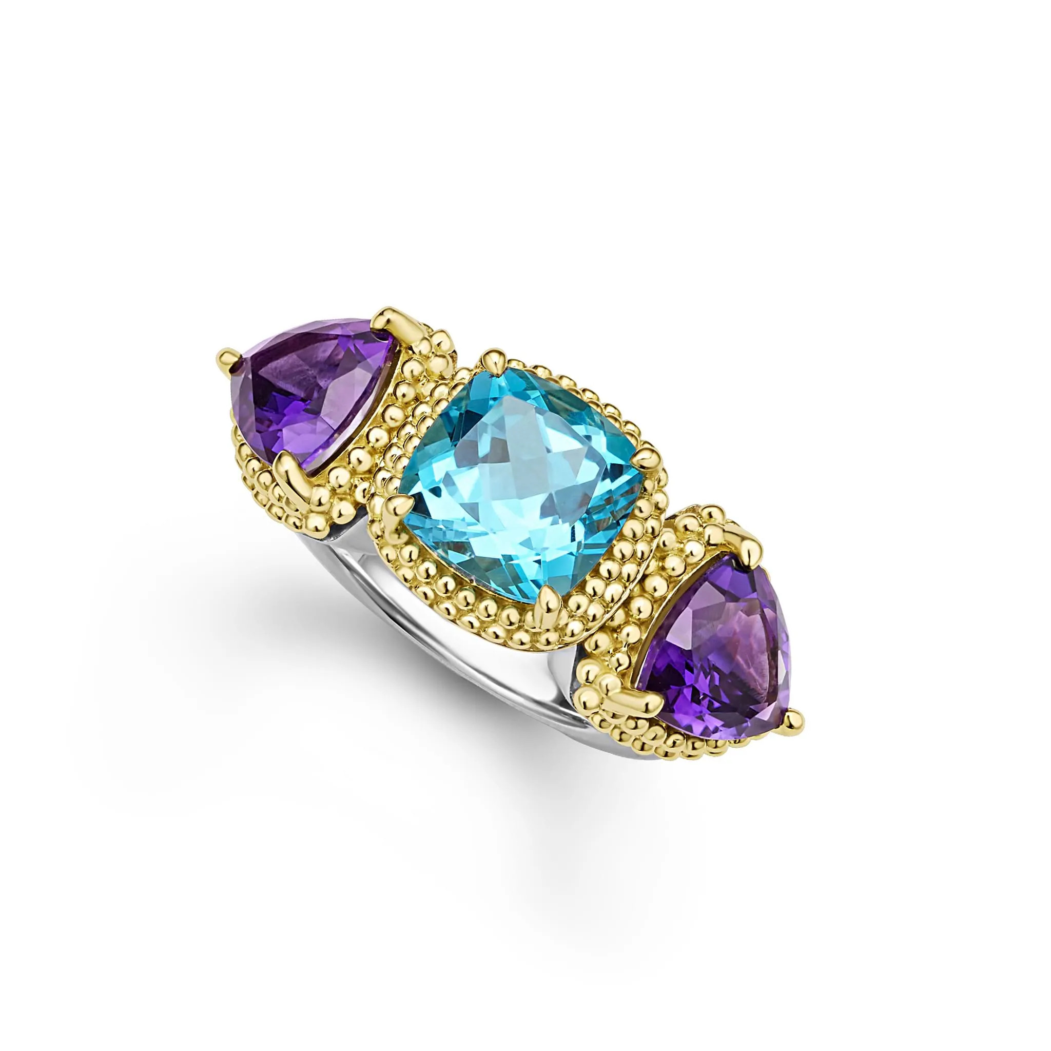 Caviar Color Two-Tone Amethyst and Swiss Blue Topaz Ring