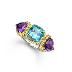 Caviar Color Two-Tone Amethyst and Swiss Blue Topaz Ring