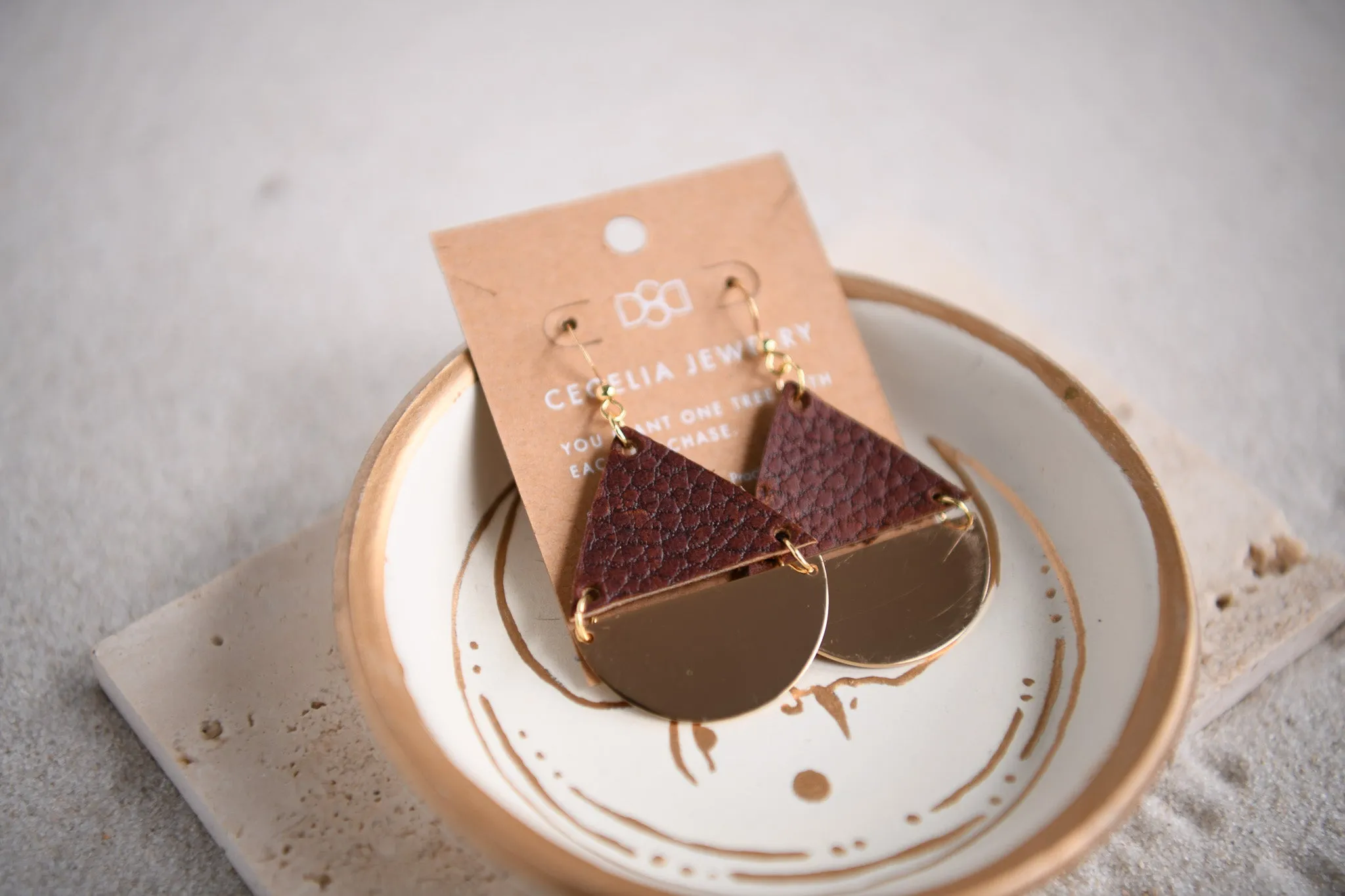 Celeste Teardrop Gold-Plated and Leather Earrings