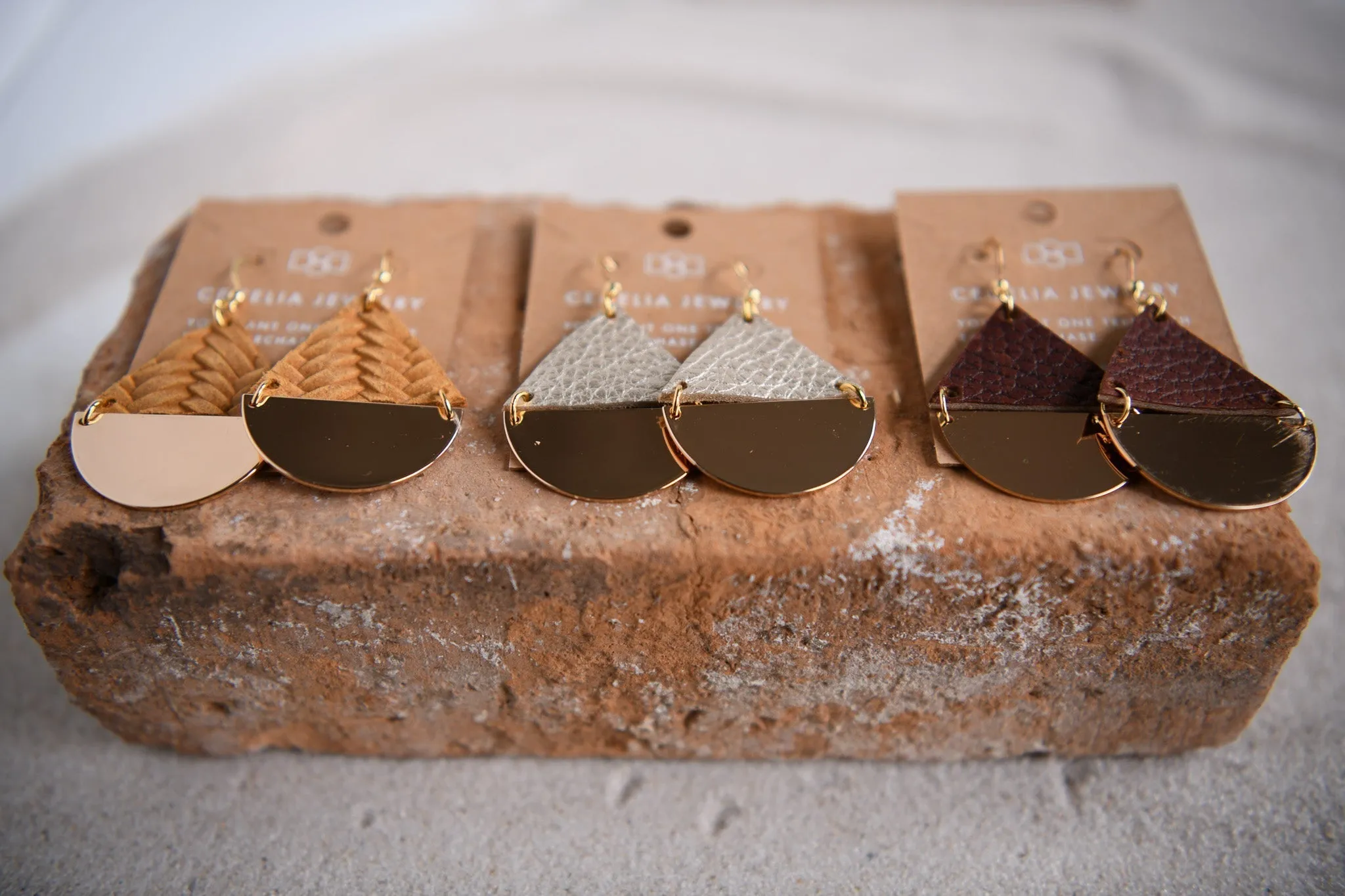 Celeste Teardrop Gold-Plated and Leather Earrings