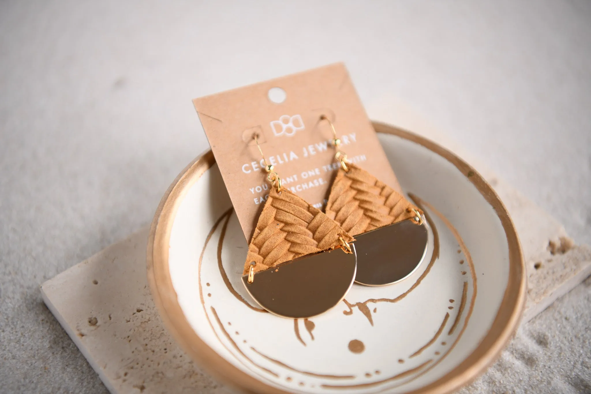 Celeste Teardrop Gold-Plated and Leather Earrings