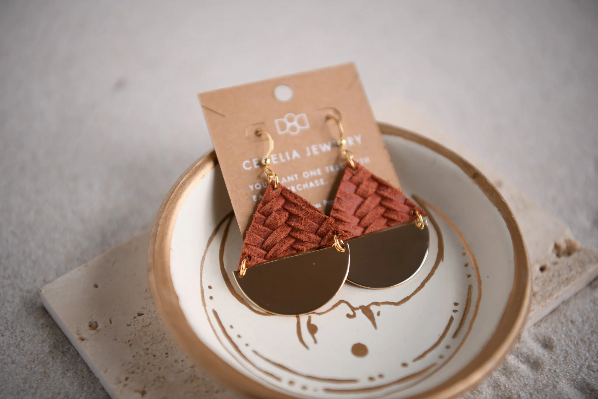 Celeste Teardrop Gold-Plated and Leather Earrings