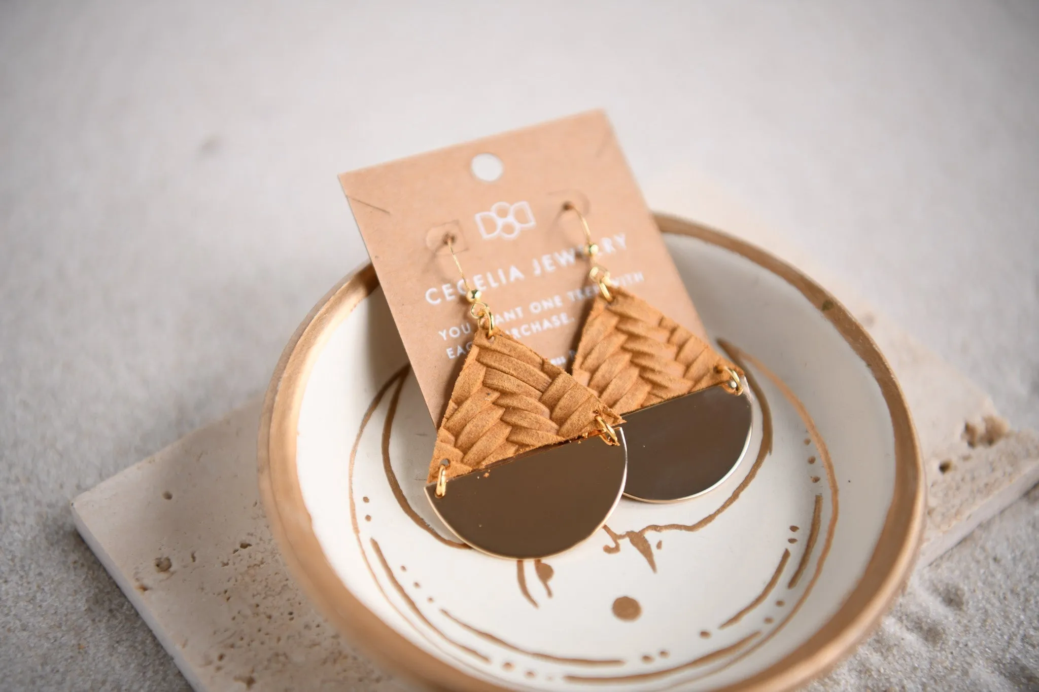 Celeste Teardrop Gold-Plated and Leather Earrings