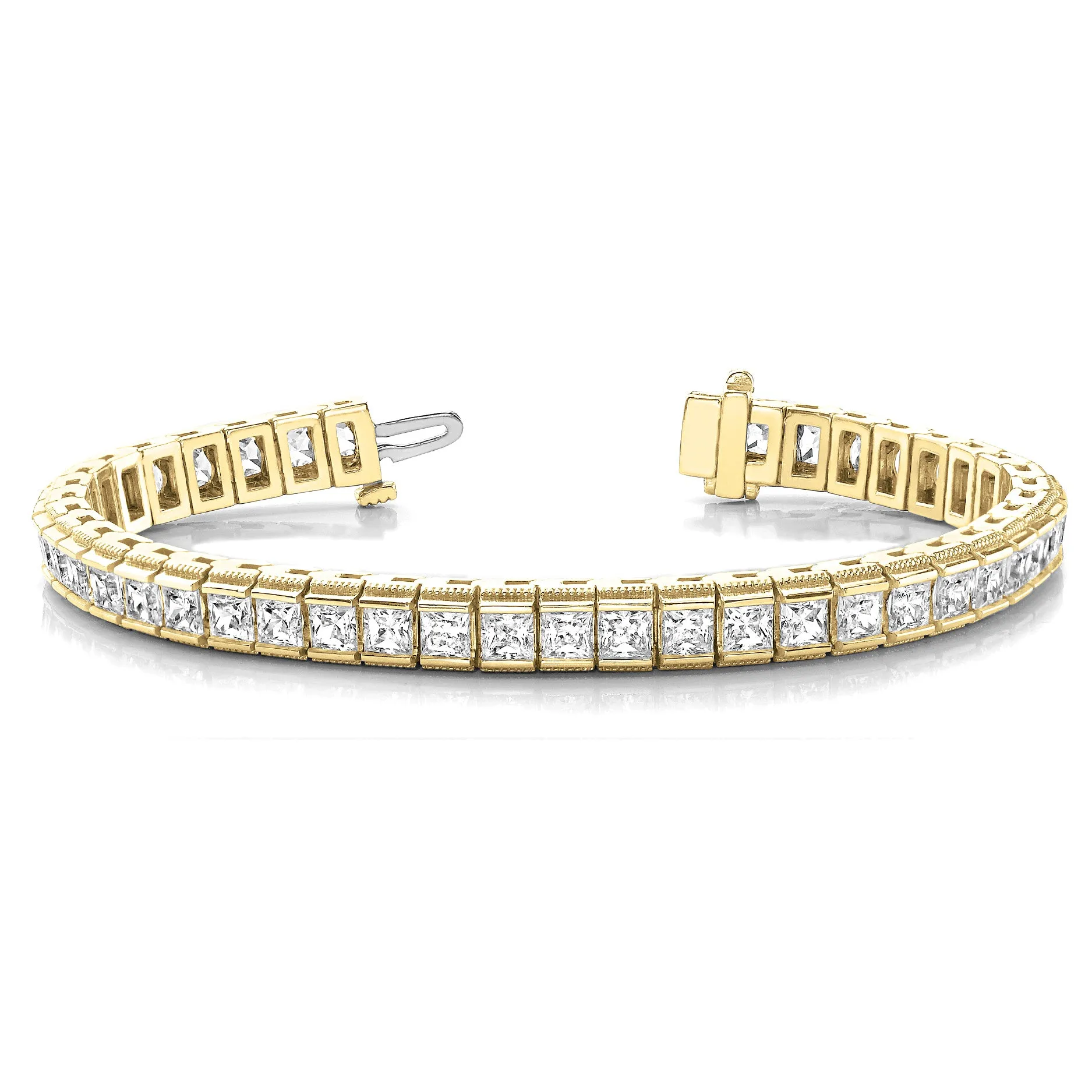 Channel Set 13.0 ctw Princess Cut Diamond Tennis Bracelet Milgrain Edges