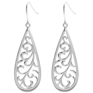 Charming Sterling Silver Fern Frond Filigree Teardrop Hanging Earrings.