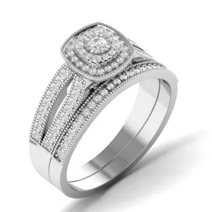 Cherry Cushion Cut Natural Diamond  Cluster Bride Set in 18K Gold