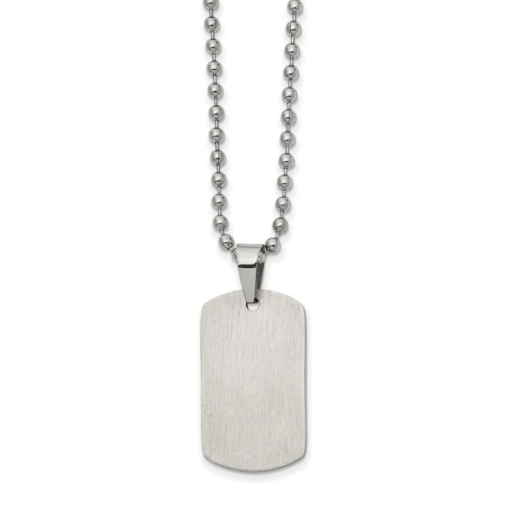 Chisel Stainless Steel Brushed and Polished Reversible Dog Tag on a 22 inch Ball Chain Necklace