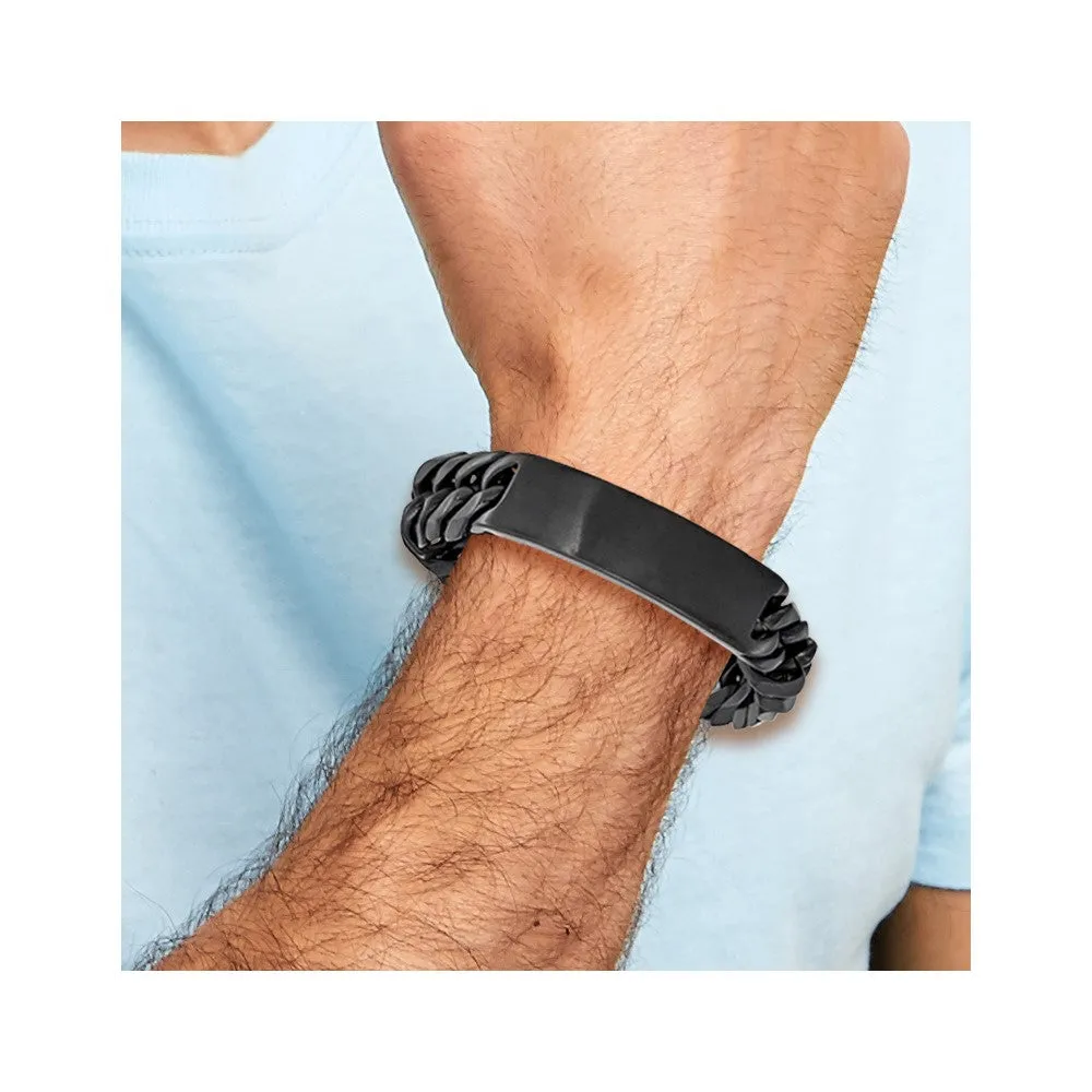 Chisel Stainless Steel Brushed Black IP-plated Curb Chain 9 inch ID Bracelet