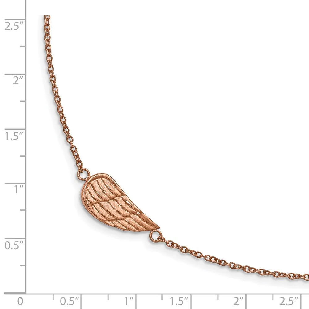 Chisel Stainless Steel Polished and Textured Rose IP-plated Angel Wing 6.25 inch Bracelet with 1.25 inch Extension