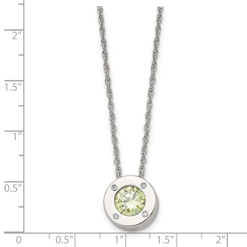 Chisel Stainless Steel Polished CZ August Birthstone Circle Pendant on a 20 inch Multi-Link Chain Necklace