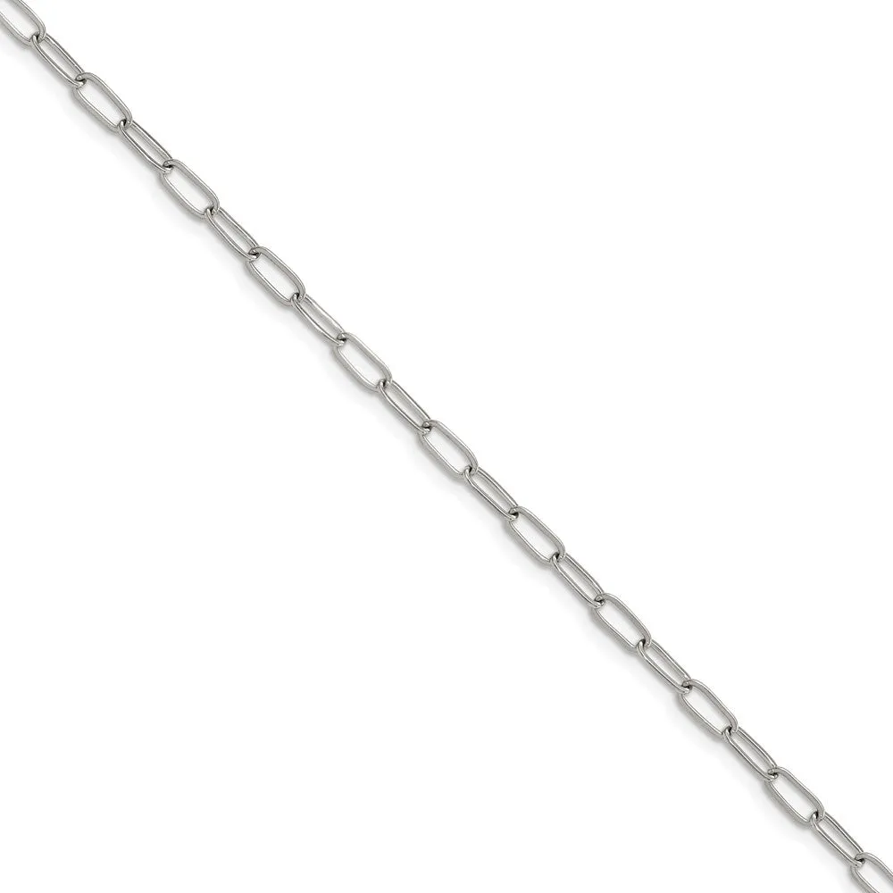Chisel Stainless Steel Polished Elongated Open Link Paperclip 6.5 inch Braclete with 1.25 inch Extension