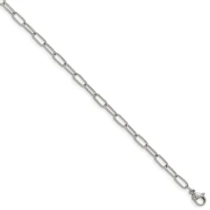 Chisel Stainless Steel Polished Elongated Open Link Paperclip 6.5 inch Braclete with 1.25 inch Extension