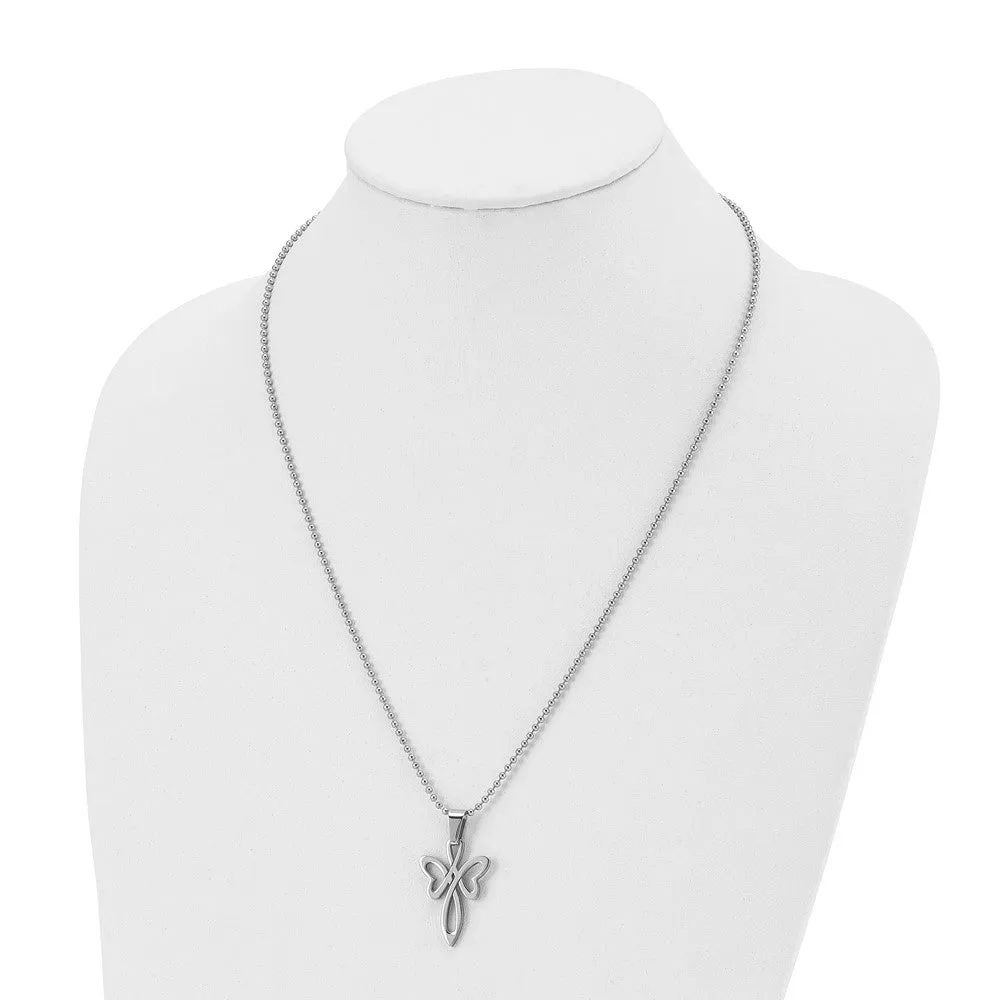Chisel Stainless Steel Polished Fancy Cross Pendant on a 22 inch Ball Chain Necklace