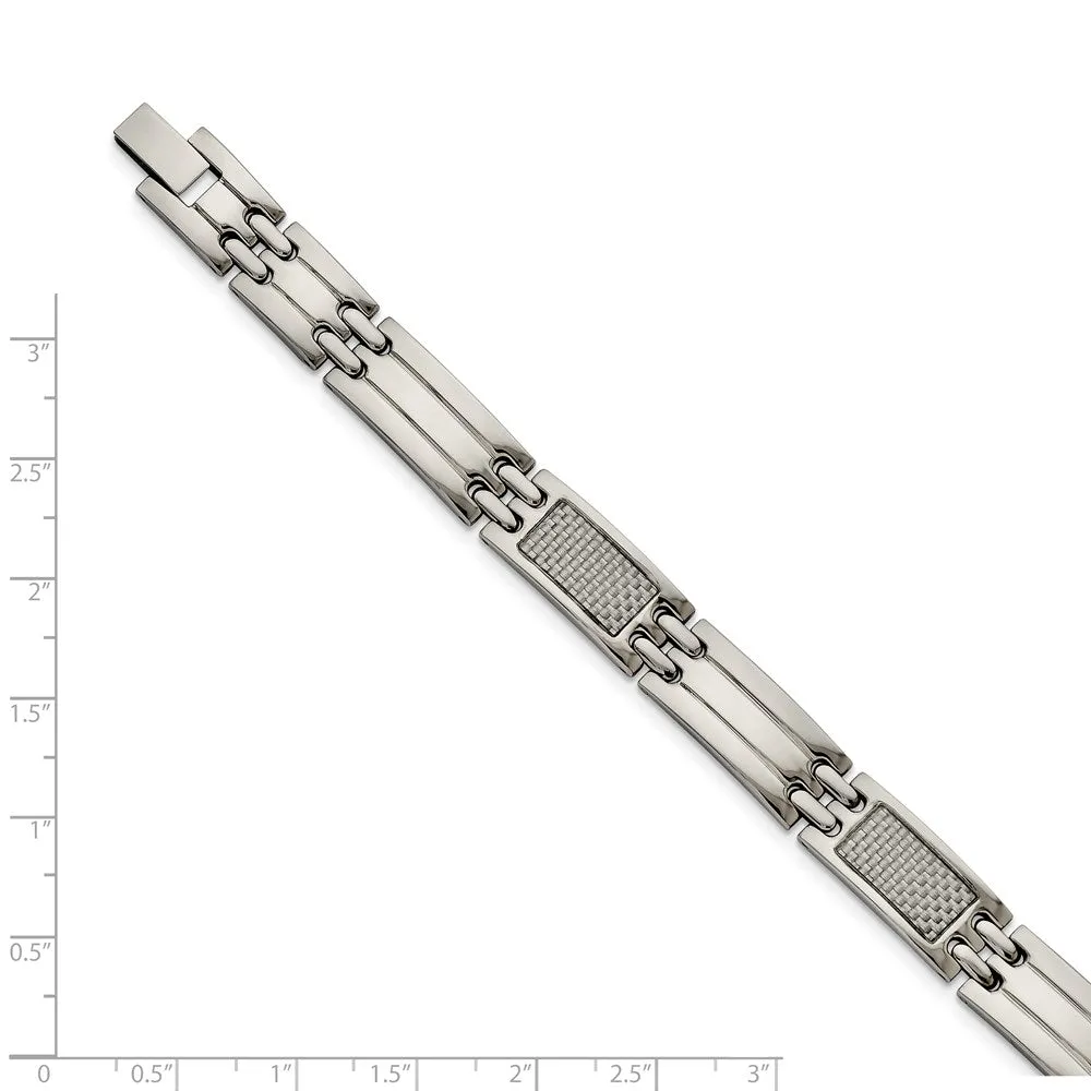 Chisel Stainless Steel Polished with Grey Carbon Fiber Inlay 8.5 inch Link Bracelet