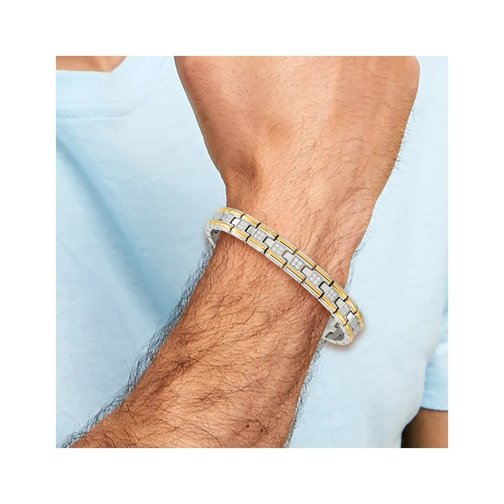 Chisel Stainless Steel Polished Yellow IP-plated with CZ 8.5 inch Link Bracelet