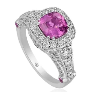 Christopher Designs 1.16cts Pink Sapphire Ring with Diamond Halo