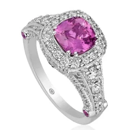 Christopher Designs 1.16cts Pink Sapphire Ring with Diamond Halo
