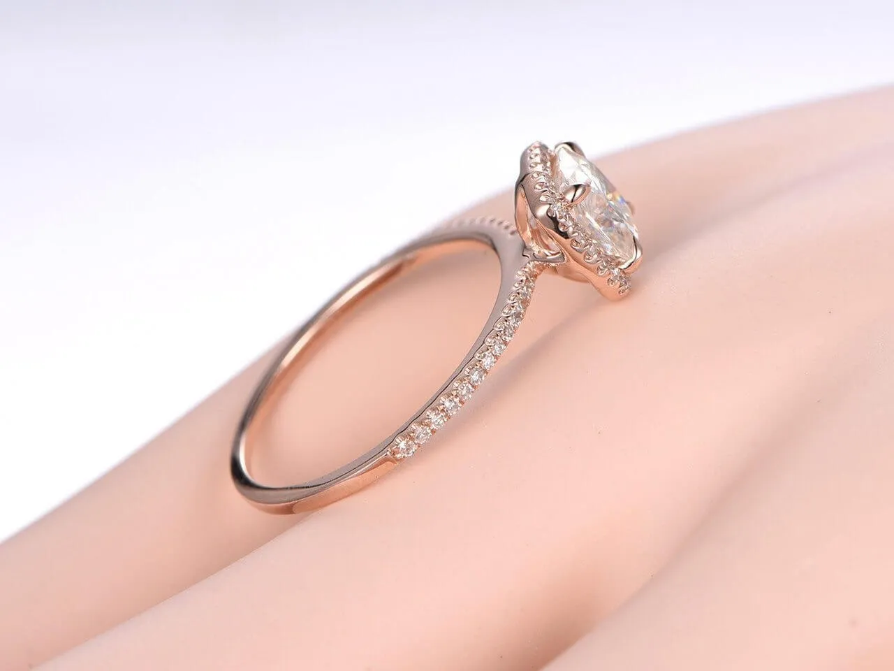 Classic Art Deco Cushion Cut 1.50 Carat Halo Moissanite Diamond Wedding Ring in 10k Rose Gold