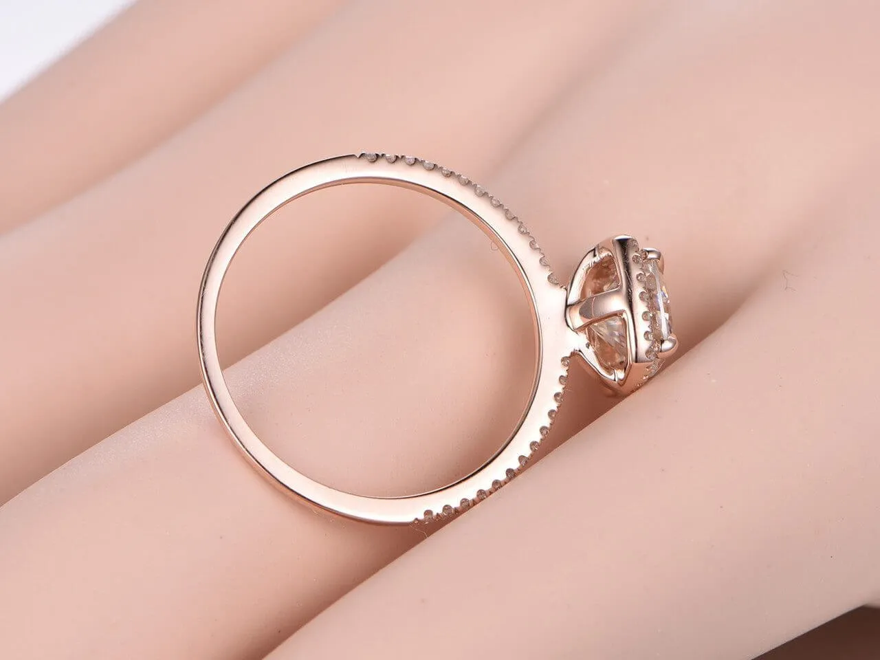Classic Art Deco Cushion Cut 1.50 Carat Halo Moissanite Diamond Wedding Ring in 10k Rose Gold