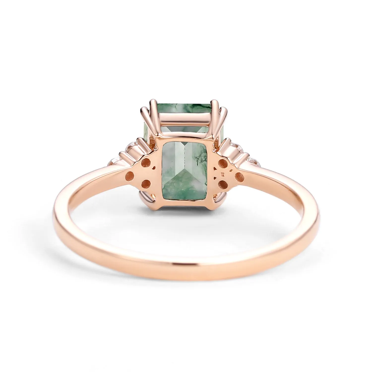 Classic Emerald Cut Moss Agate & Moissanite Cluster Engagement Ring