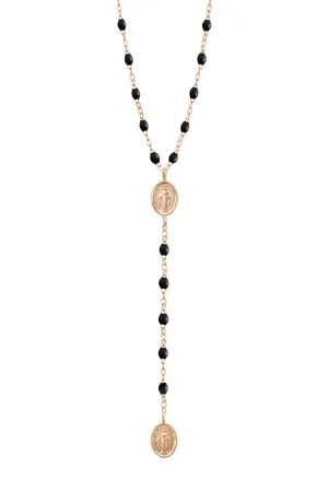 Classic Madone Rosary Necklace - BLACK   ROSE GOLD