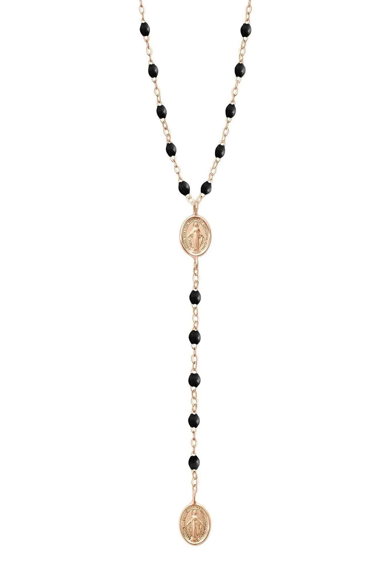Classic Madone Rosary Necklace - BLACK   ROSE GOLD