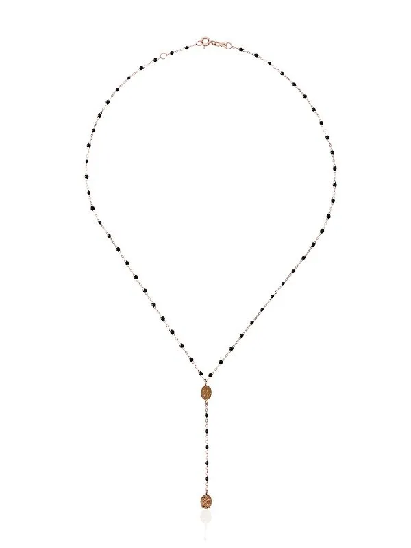 Classic Madone Rosary Necklace - BLACK   ROSE GOLD