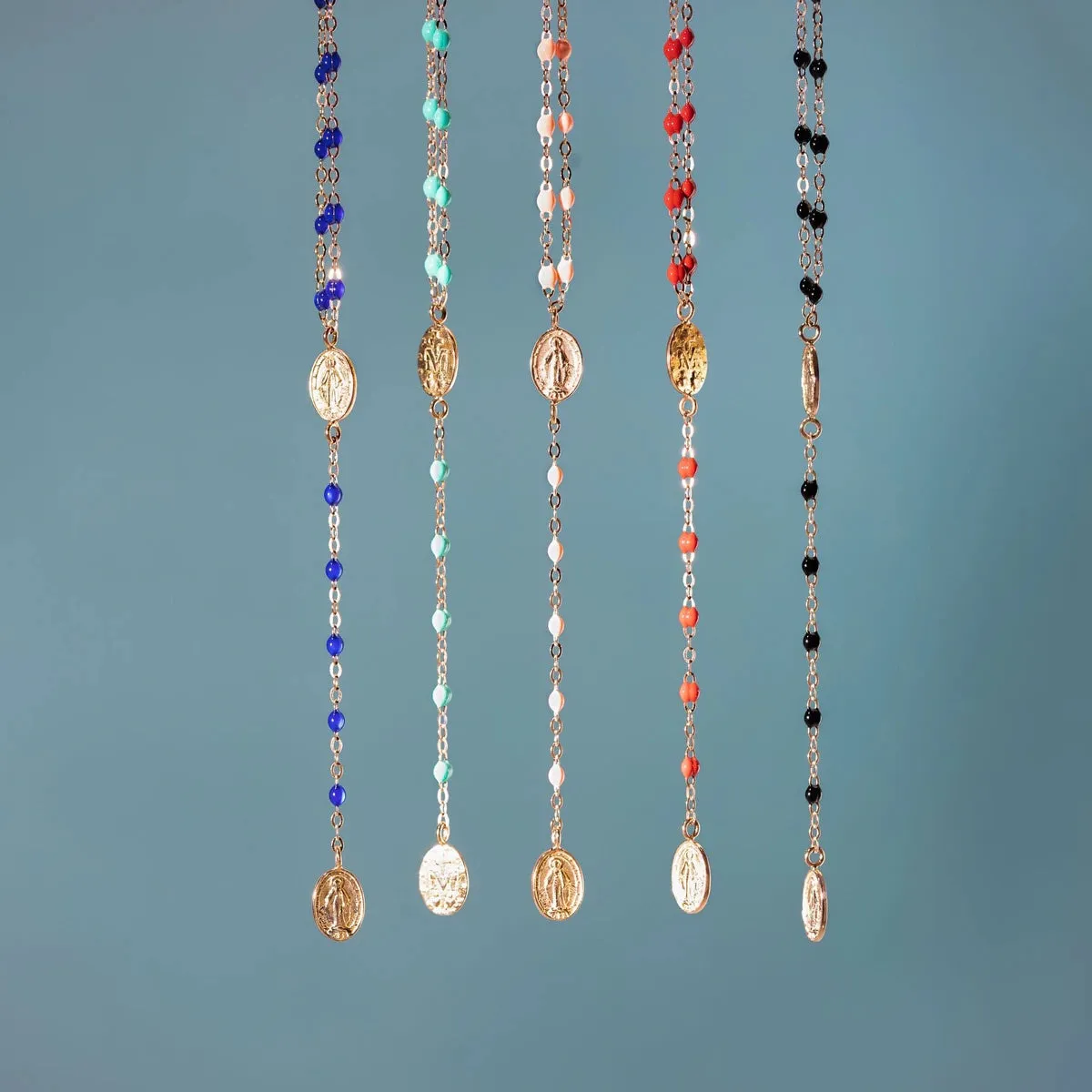 Classic Madone Rosary Necklace - BLACK   ROSE GOLD