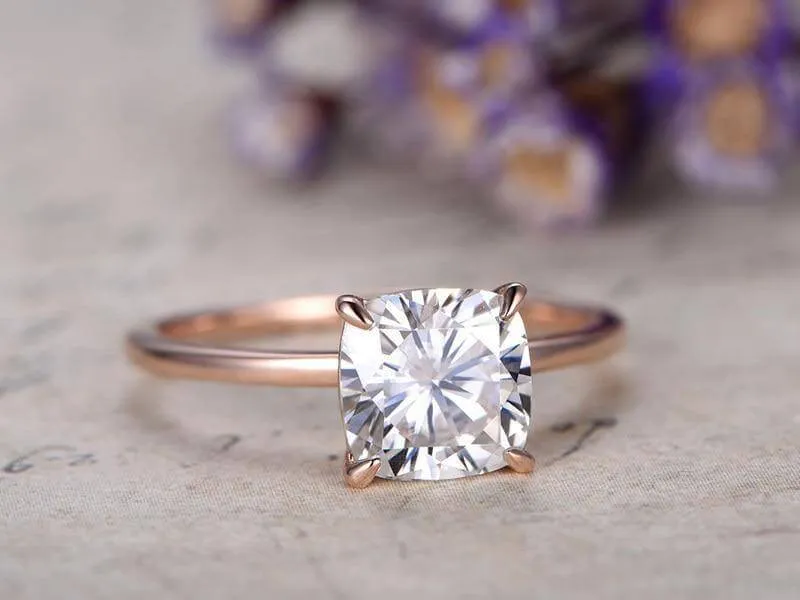 Classic Solitaire 1 Carat Cushion Cut Diamond Moissanite Engagement Ring With 18k Gold Plating