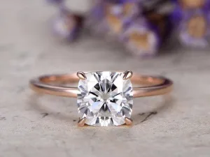 Classic Solitaire 1 Carat Cushion Cut Diamond Moissanite Engagement Ring With 18k Gold Plating