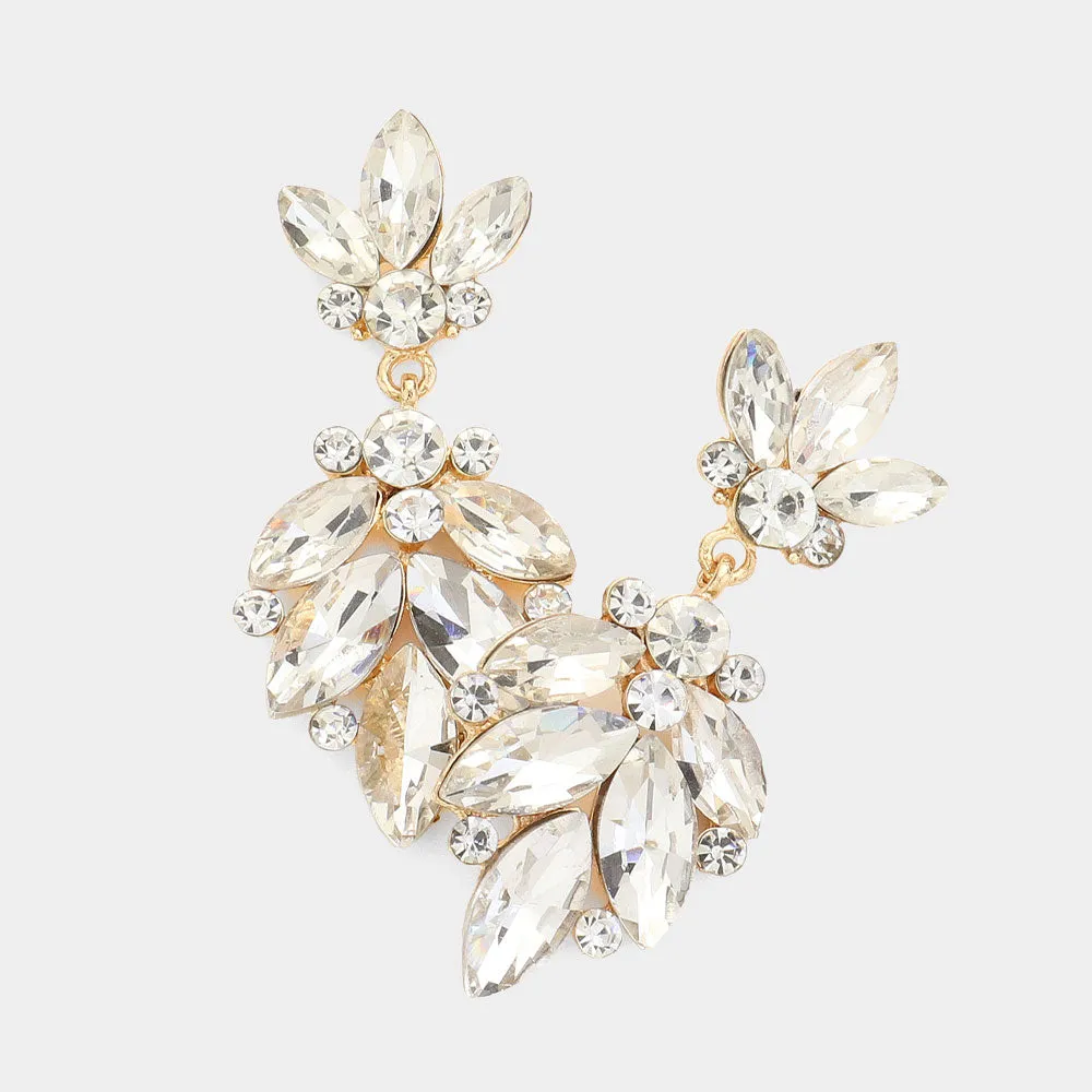 Clear CZ Teardrop Pageant Earrings | Prom Earrings on Gold |  418178